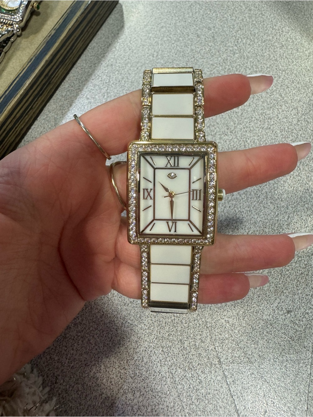 Rarities by Carol Brodie Goldtone Stainless Steel White Accent Bracelet Watch